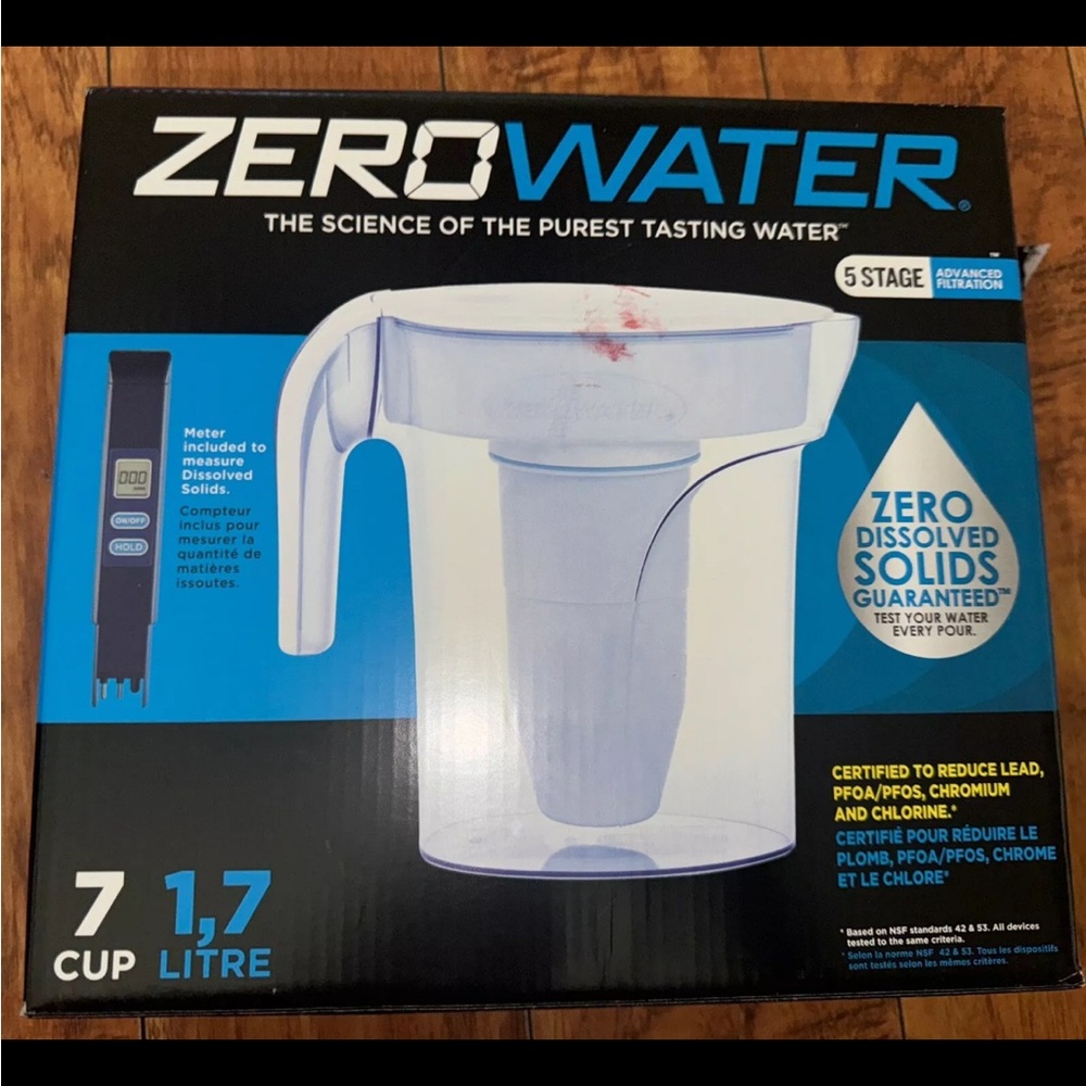 Zero Water 7 Cup 1.7 L 5-Stage Ready Pour Pitcher Plus Water Quality Meter - New
